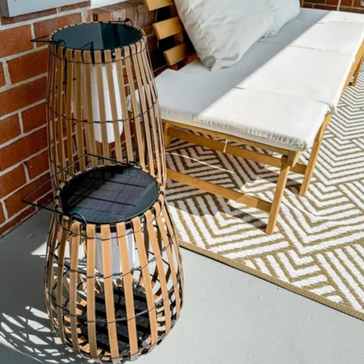 Handwoven Solar Rattan Floor Lamp – Outdoor Weather Resistant Design