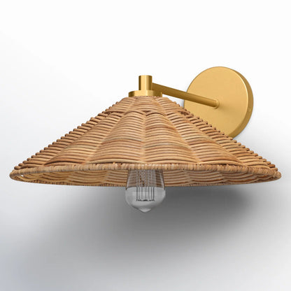 Brass Wall Light with Natural Woven Rattan