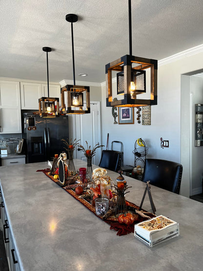 Farmhouse Wood Rectangle Lantern Pendant Light