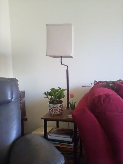 Farmhouse Black Metal & Wood Tray Floor Lamp