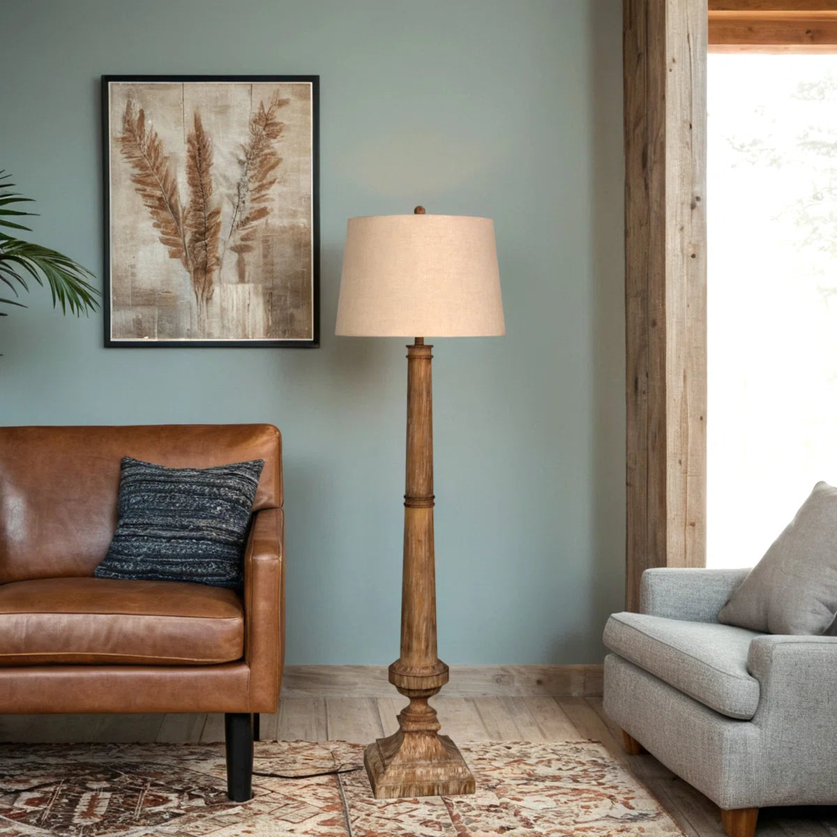 Farmhouse Antique White Wood Floor Lamp