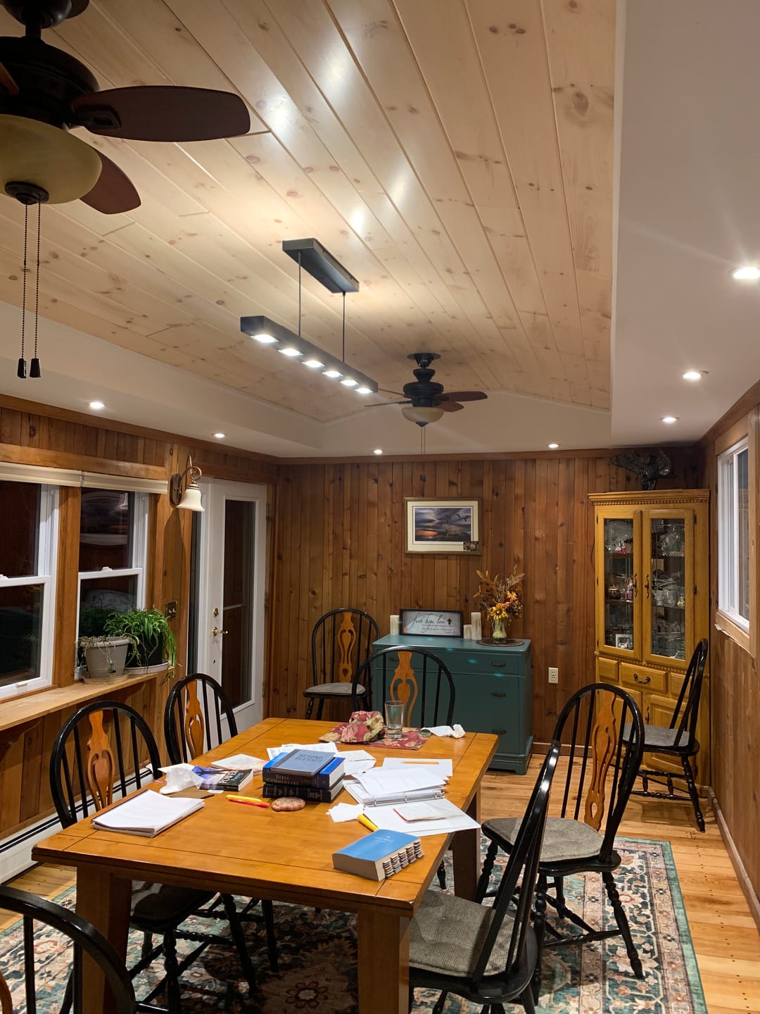 Dimmable LED Rustic Linear Oak Wood Kitchen Island Pendant