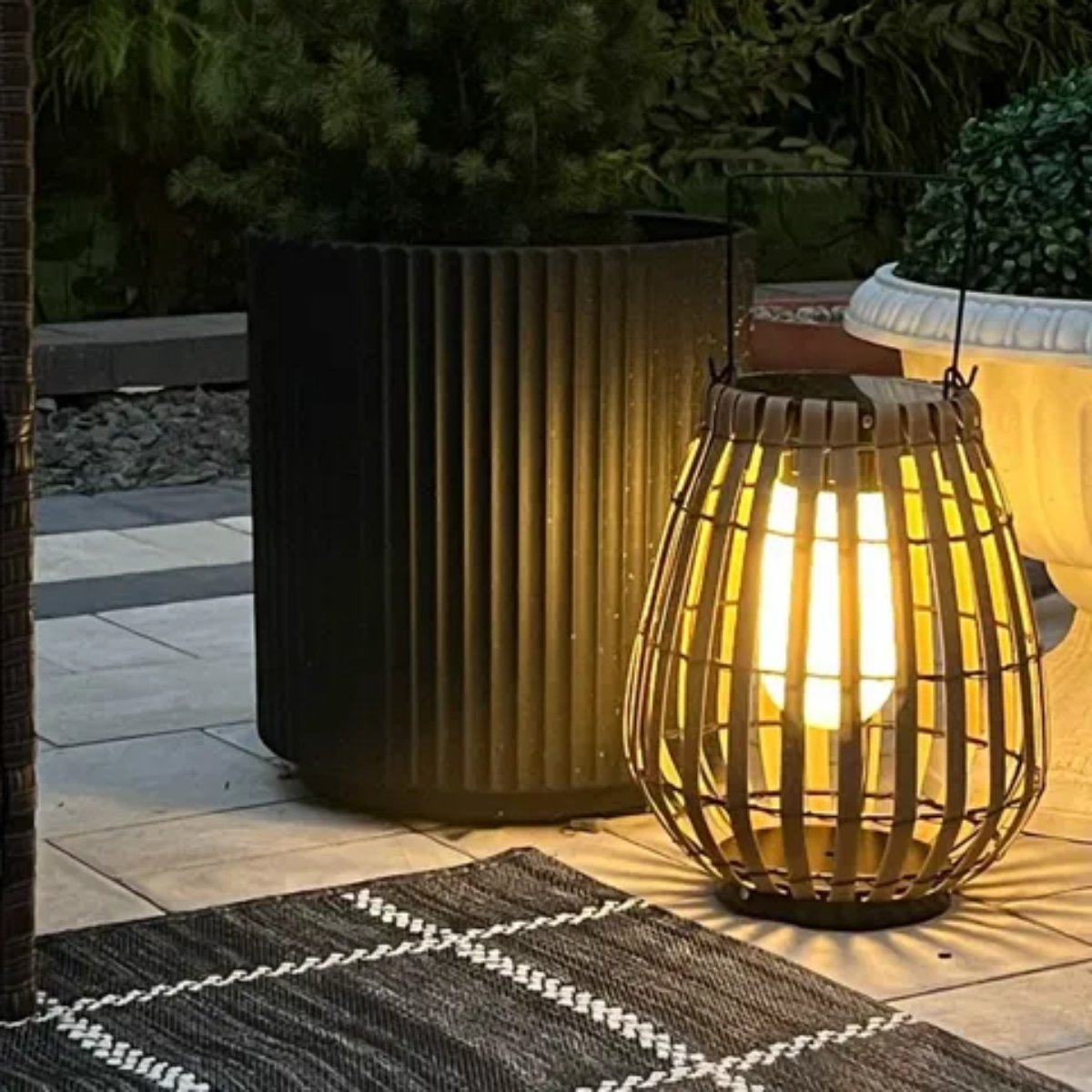 Handwoven Solar Rattan Floor Lamp – Outdoor Weather Resistant Design