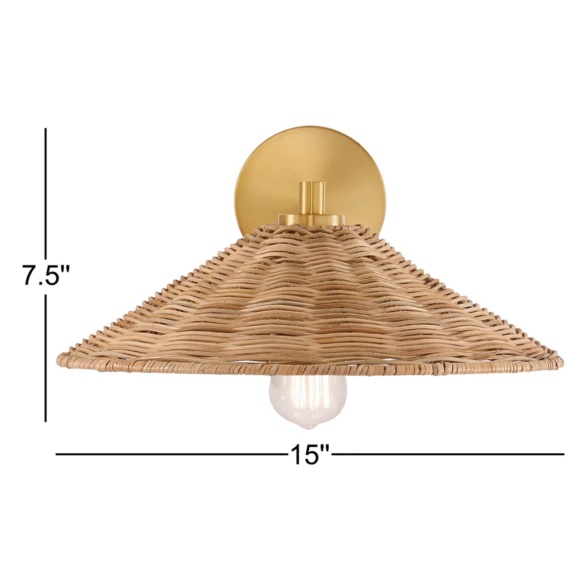 Brass Wall Light with Natural Woven Rattan