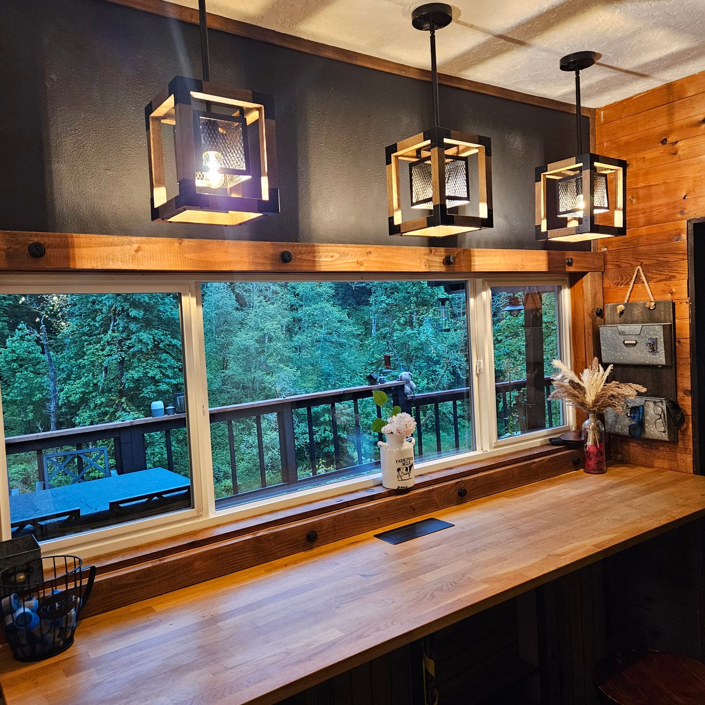 Farmhouse Wood Rectangle Lantern Pendant Light