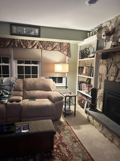 Farmhouse Black Metal & Wood Tray Floor Lamp