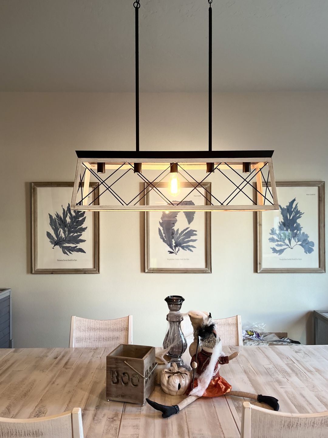 The Artisan Linear Island Chandelier | Real Solid Wood & 5 Free Edison Bulbs
