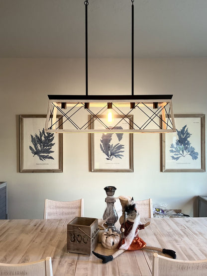 The Artisan Linear Island Chandelier | Real Solid Wood & 5 Free Edison Bulbs