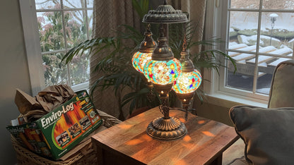 Handcrafted Mosaic 3-Globe Table Lamp | Tiffany Style Stained Glass Art