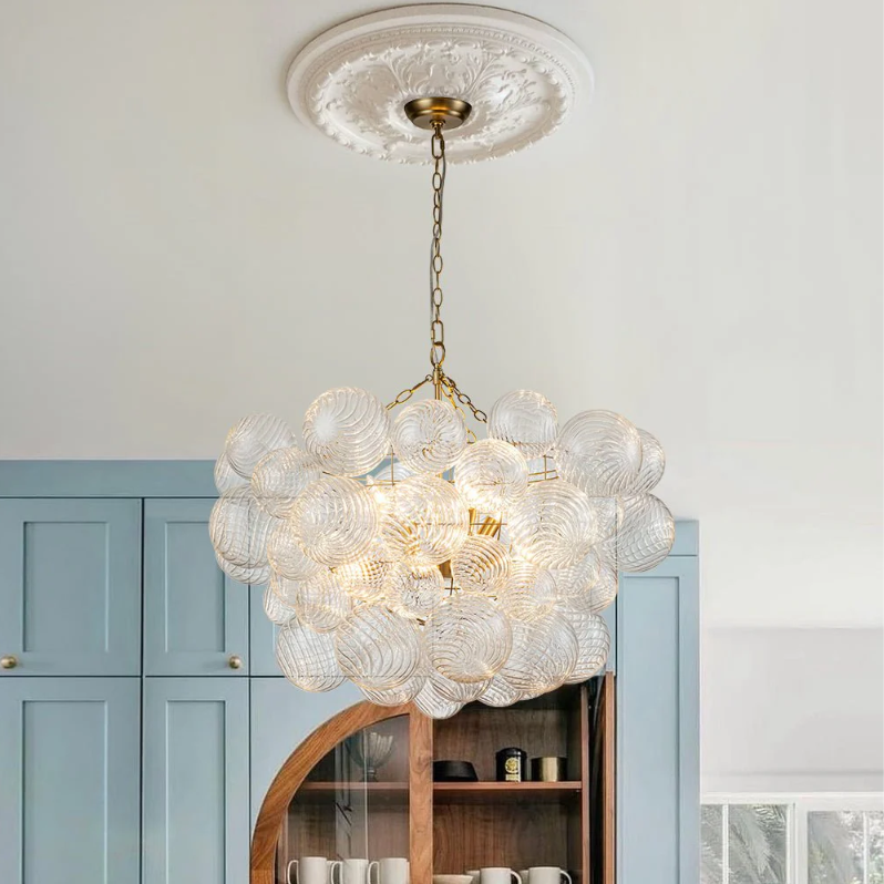 6-Light Ribbed Glass Bubble Cluster Chandelier with Brass Finish