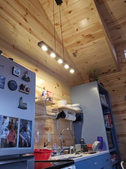 Dimmable LED Rustic Linear Oak Wood Kitchen Island Pendant