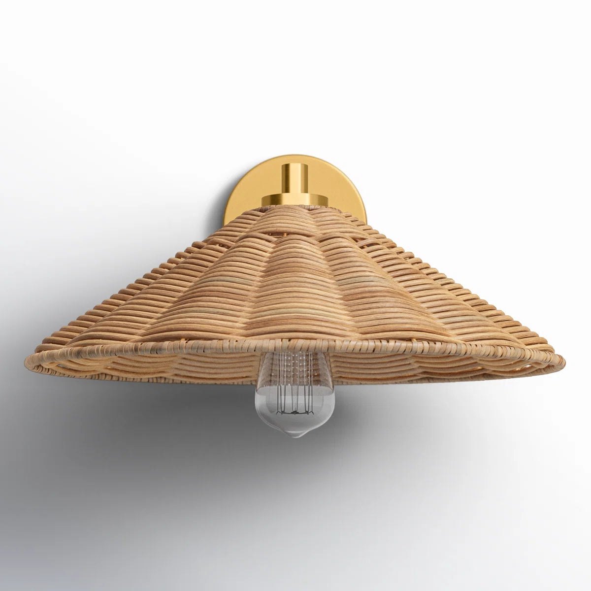 Brass Wall Light with Natural Woven Rattan