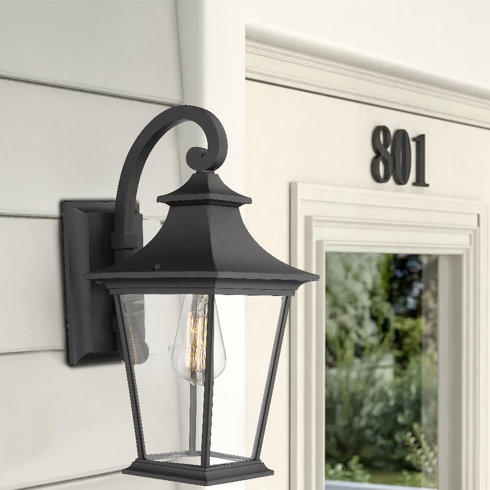 Outdoor Wall Light – 18" Black Exterior Wall Sconce with Clear Glass, 1-Light