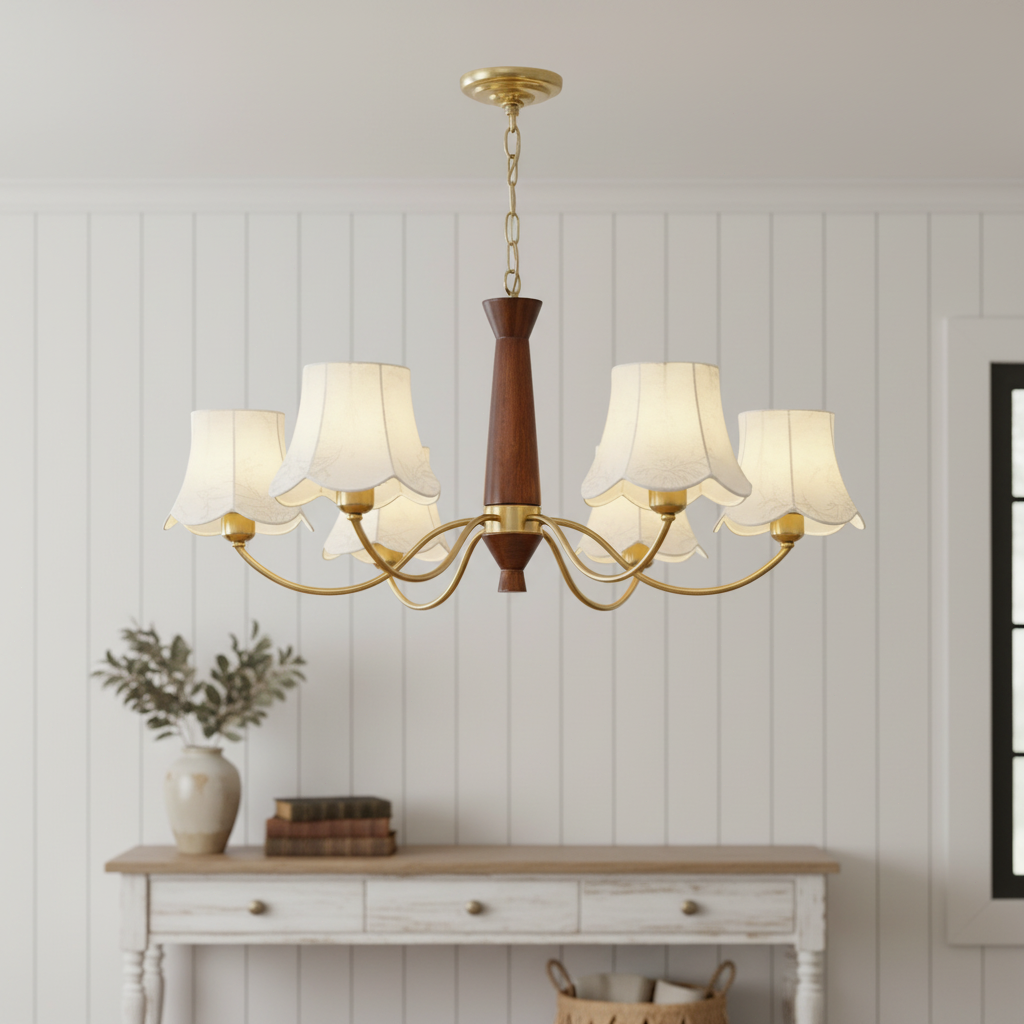 Fabric Pattern Walnut Chandelier