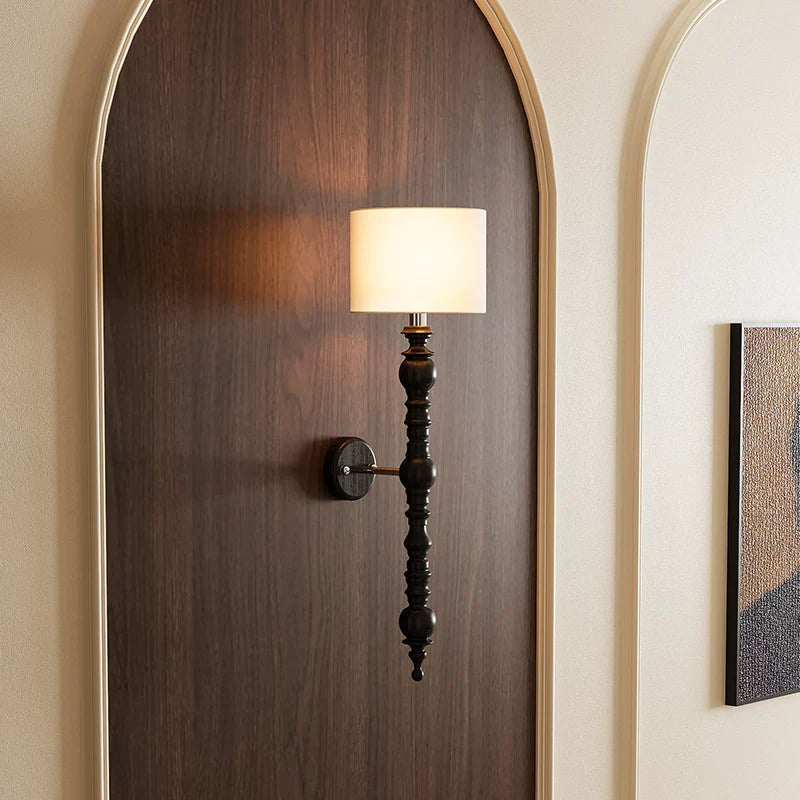 Vintage Farmhouse Handcrafted Wooden Wall Sconce with Linen Shade