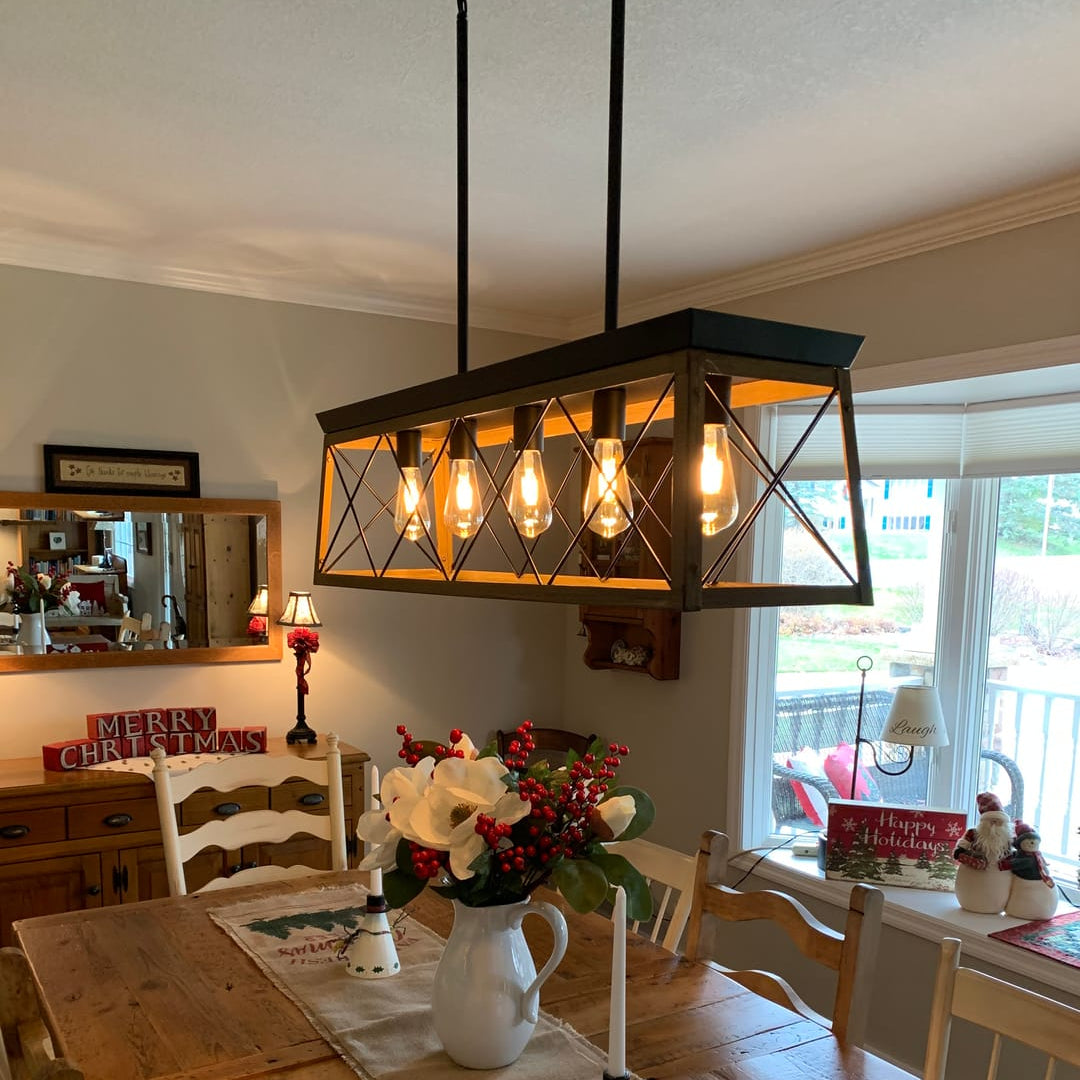 The Artisan Linear Island Chandelier | Real Solid Wood & 5 Free Edison Bulbs