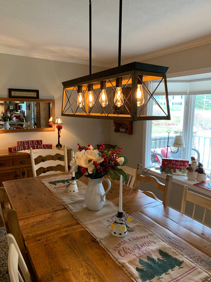 The Artisan Linear Island Chandelier | Real Solid Wood & 5 Free Edison Bulbs