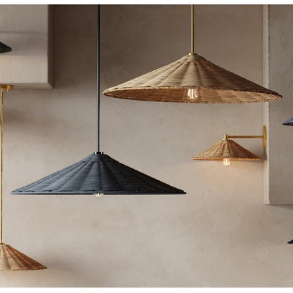 Brass Wall Light with Natural Woven Rattan