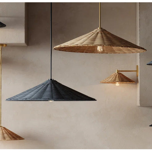 Brass Wall Light with Natural Woven Rattan