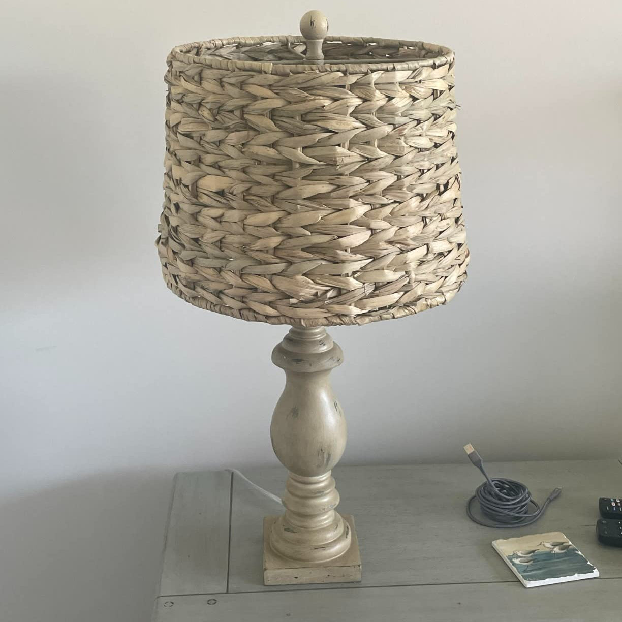 Farmhouse Seagrass Table Lamp with Wood & Resin Base