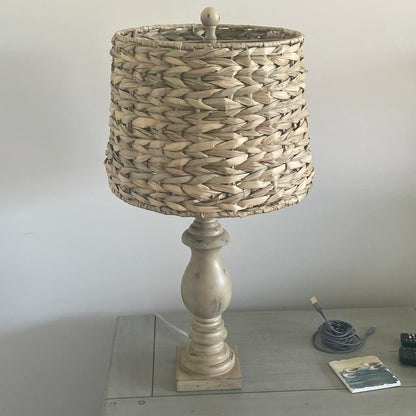 Farmhouse Seagrass Table Lamp with Wood & Resin Base