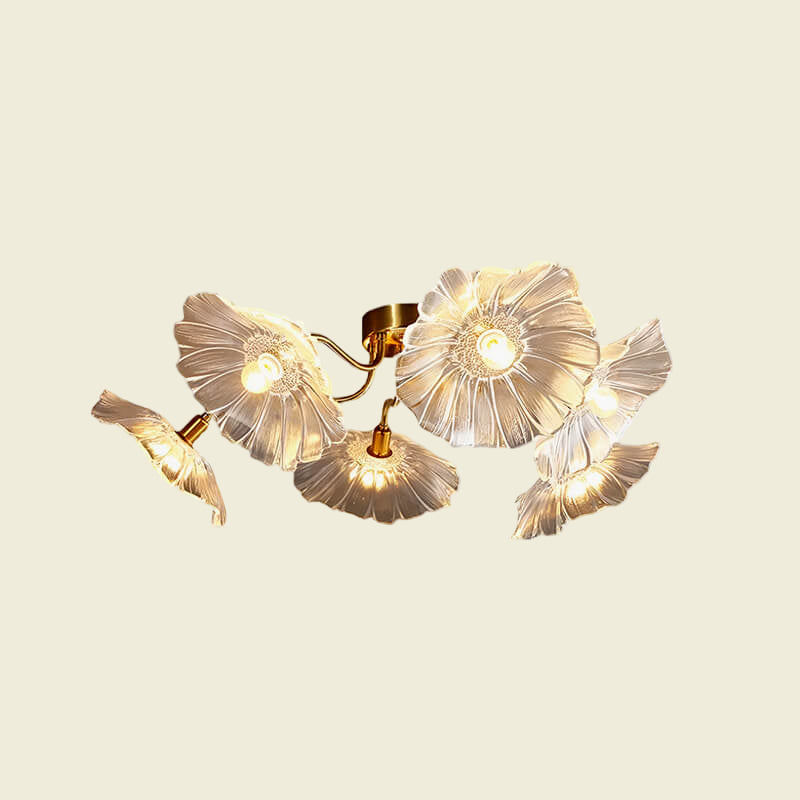 Glass Lotus Leaf Living Room Ceiling Lamp