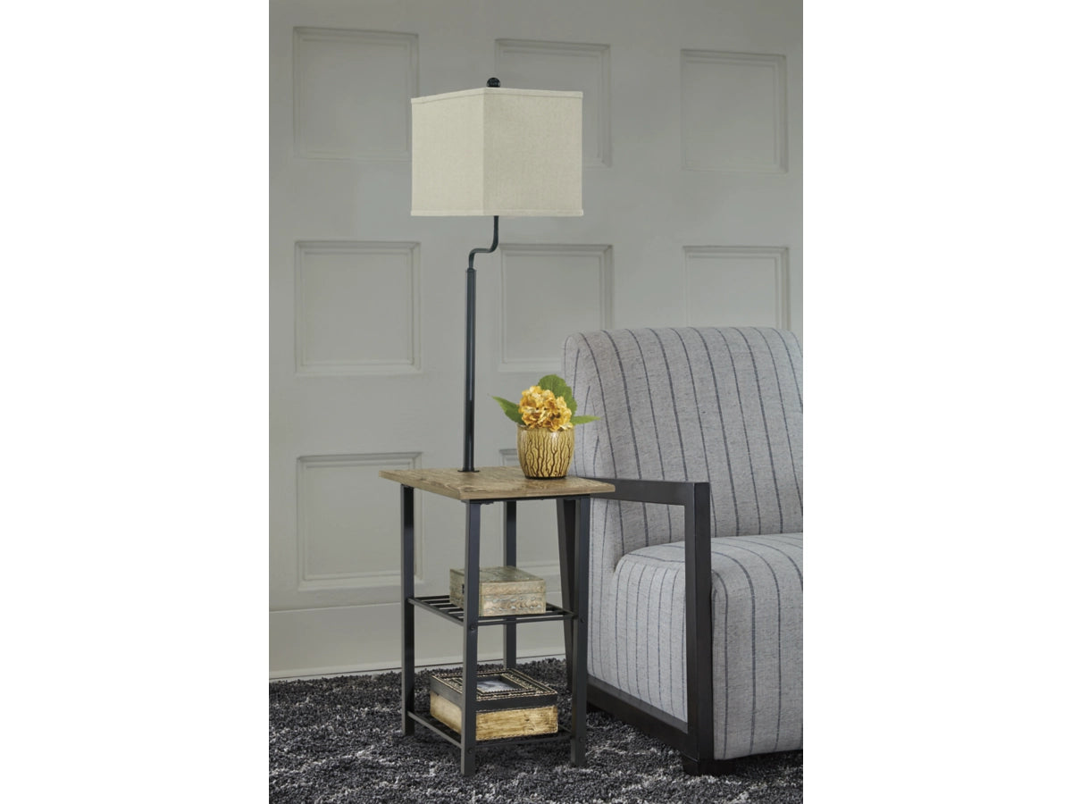 Farmhouse Black Metal & Wood Tray Floor Lamp