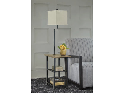 Farmhouse Black Metal & Wood Tray Floor Lamp
