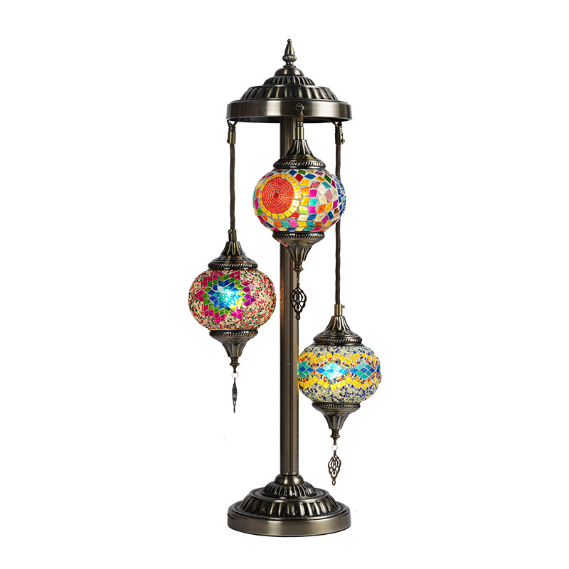 Handcrafted Mosaic 3-Globe Table Lamp | Tiffany Style Stained Glass Art
