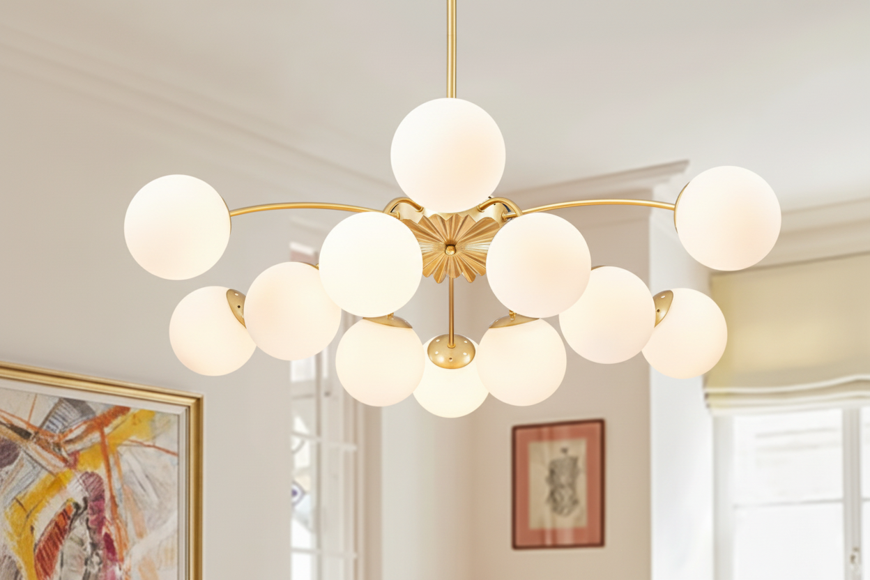 Brass 12-Light Convertible Semi Flush Mount & Pendant Chandelier