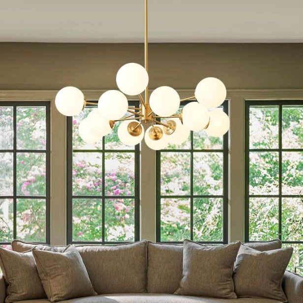 Glass Sputnik Chandelier – Farmhouse Brass Pendant Light