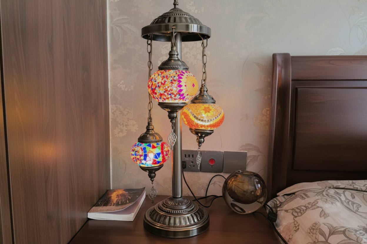 Handcrafted Mosaic 3-Globe Table Lamp | Tiffany Style Stained Glass Art