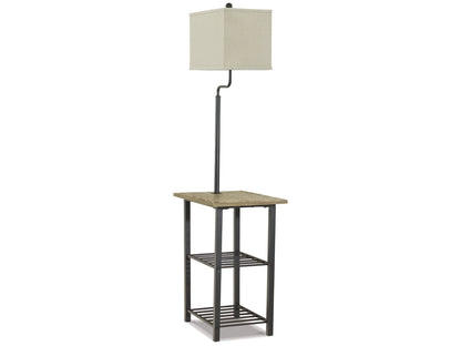 Farmhouse Black Metal & Wood Tray Floor Lamp