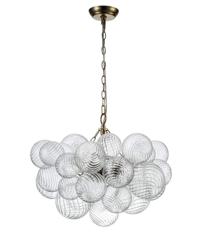 6-Light Ribbed Glass Bubble Cluster Chandelier with Brass Finish