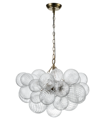 6-Light Ribbed Glass Bubble Cluster Chandelier with Brass Finish