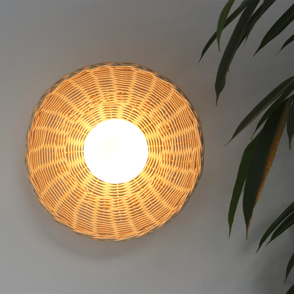 Rustic Bamboo Glass Woven Wall Light