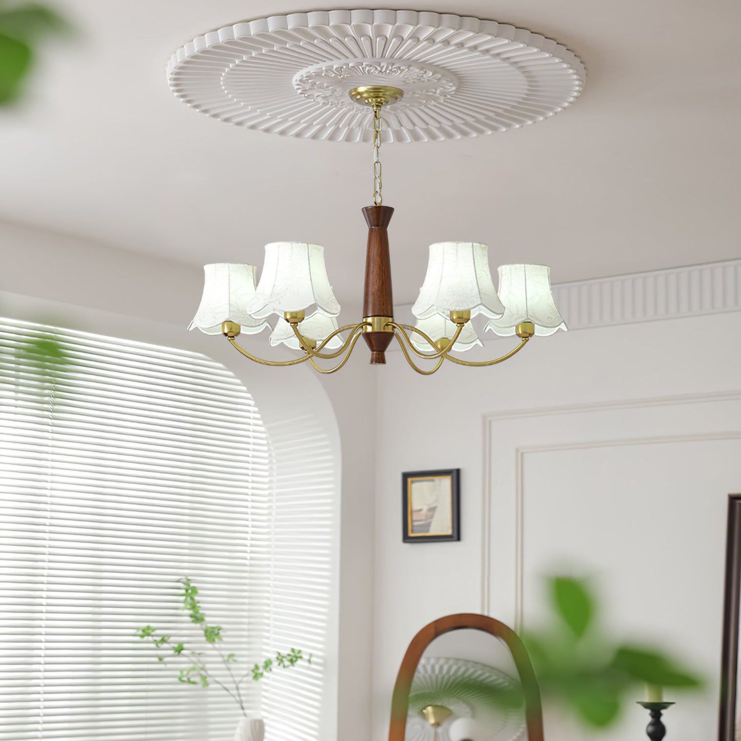 Fabric Pattern Walnut Chandelier