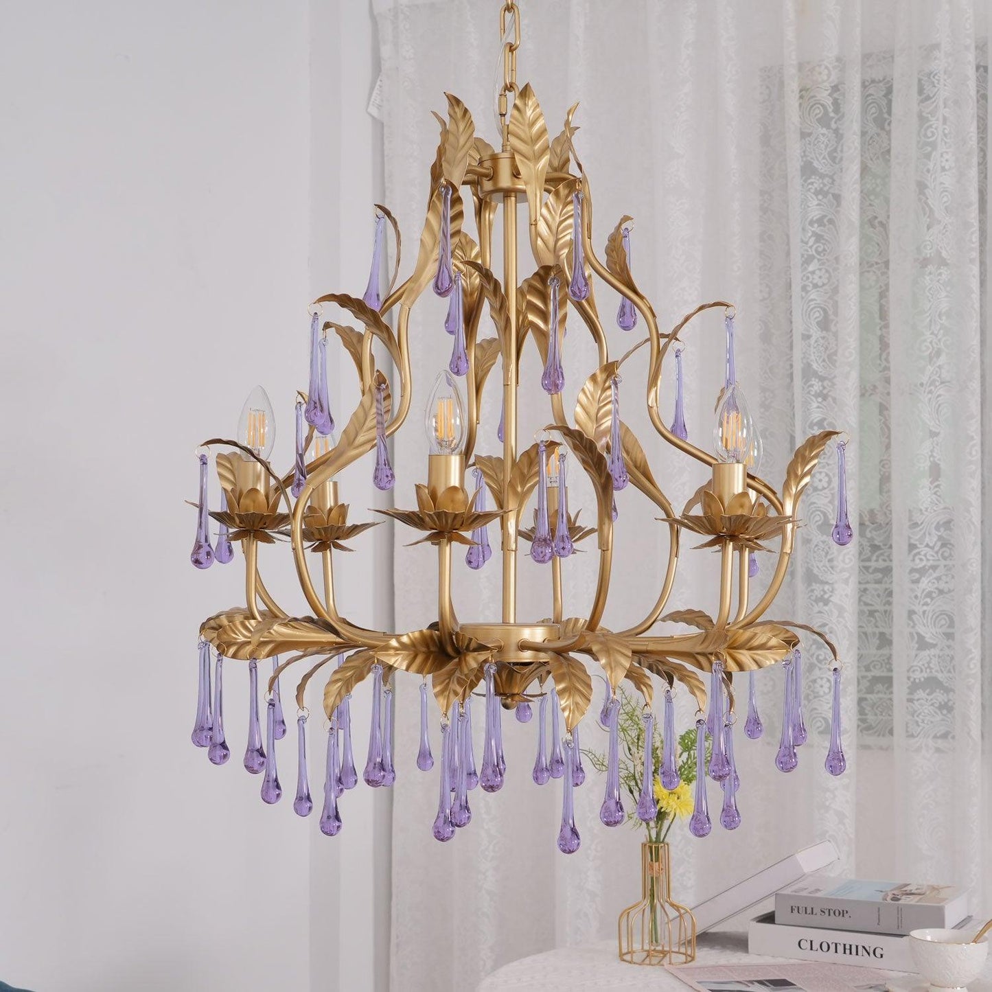 Lavender Crystal Glass Chandelier