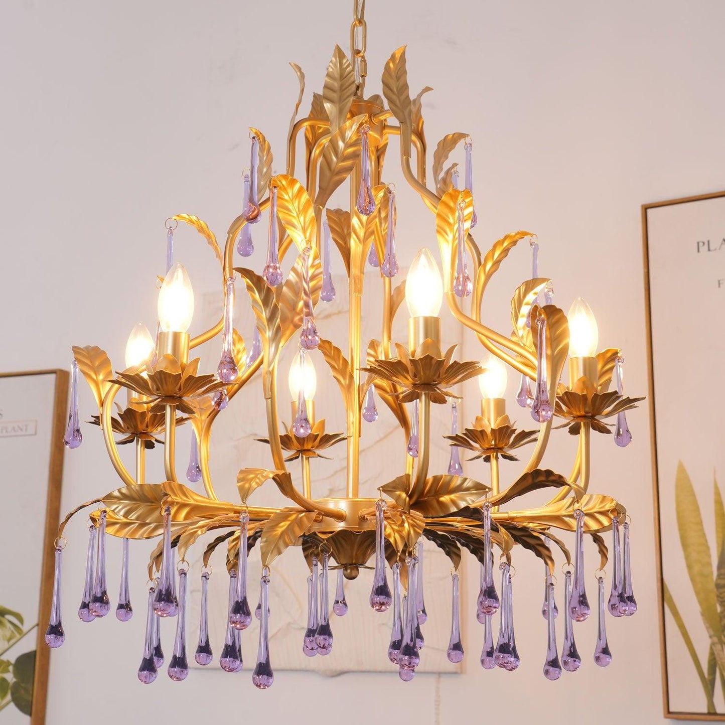 Lavender Crystal Glass Chandelier