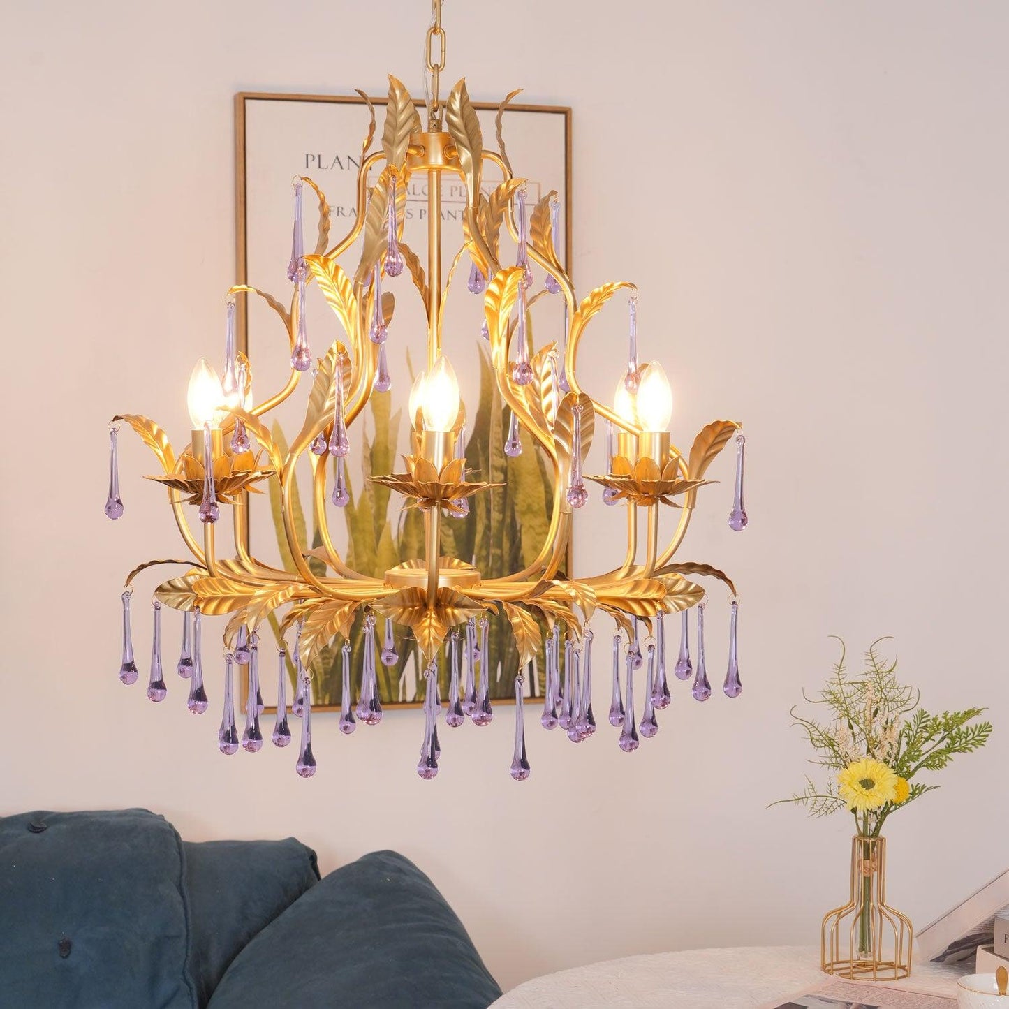 Lavender Crystal Glass Chandelier