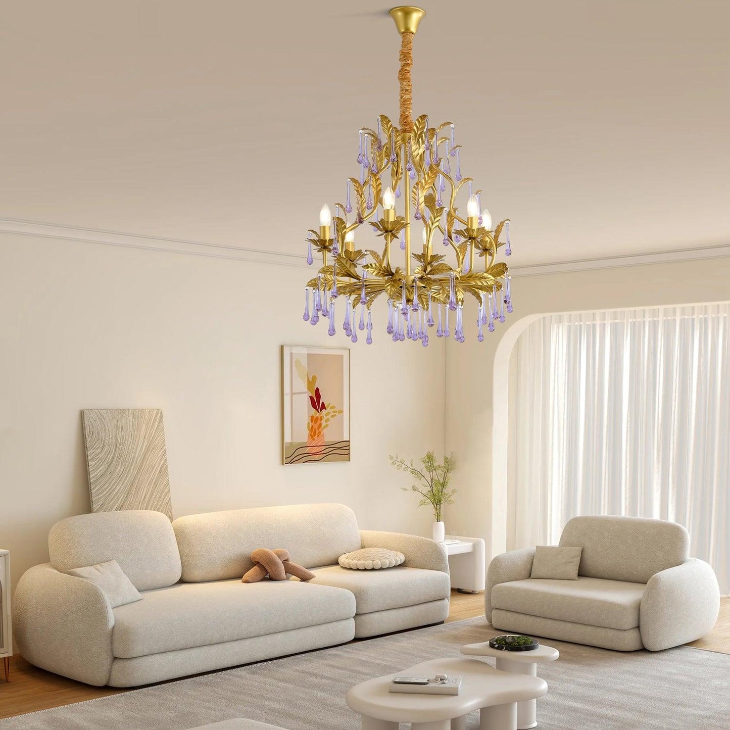 Lavender Crystal Glass Chandelier