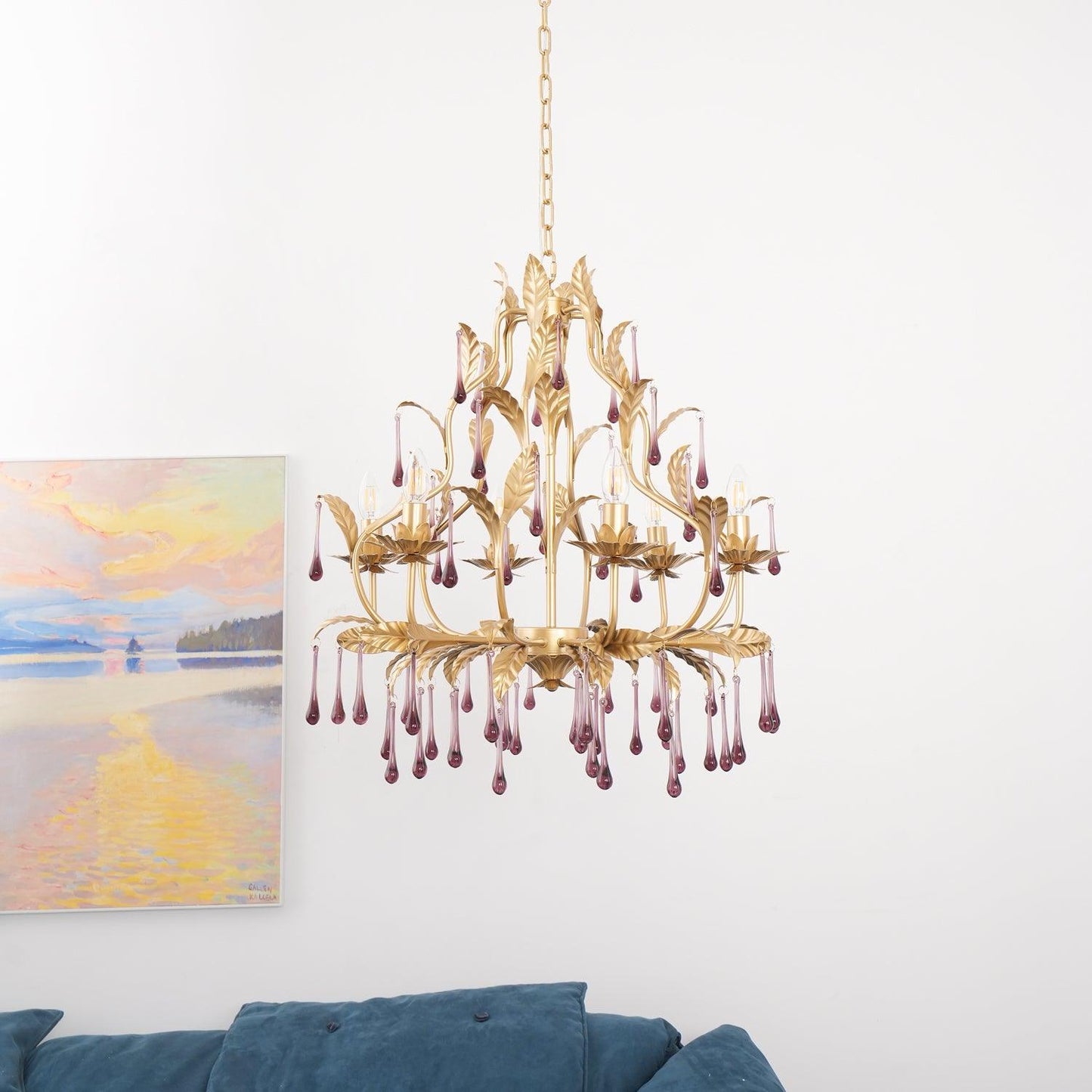 Lavender Crystal Glass Chandelier