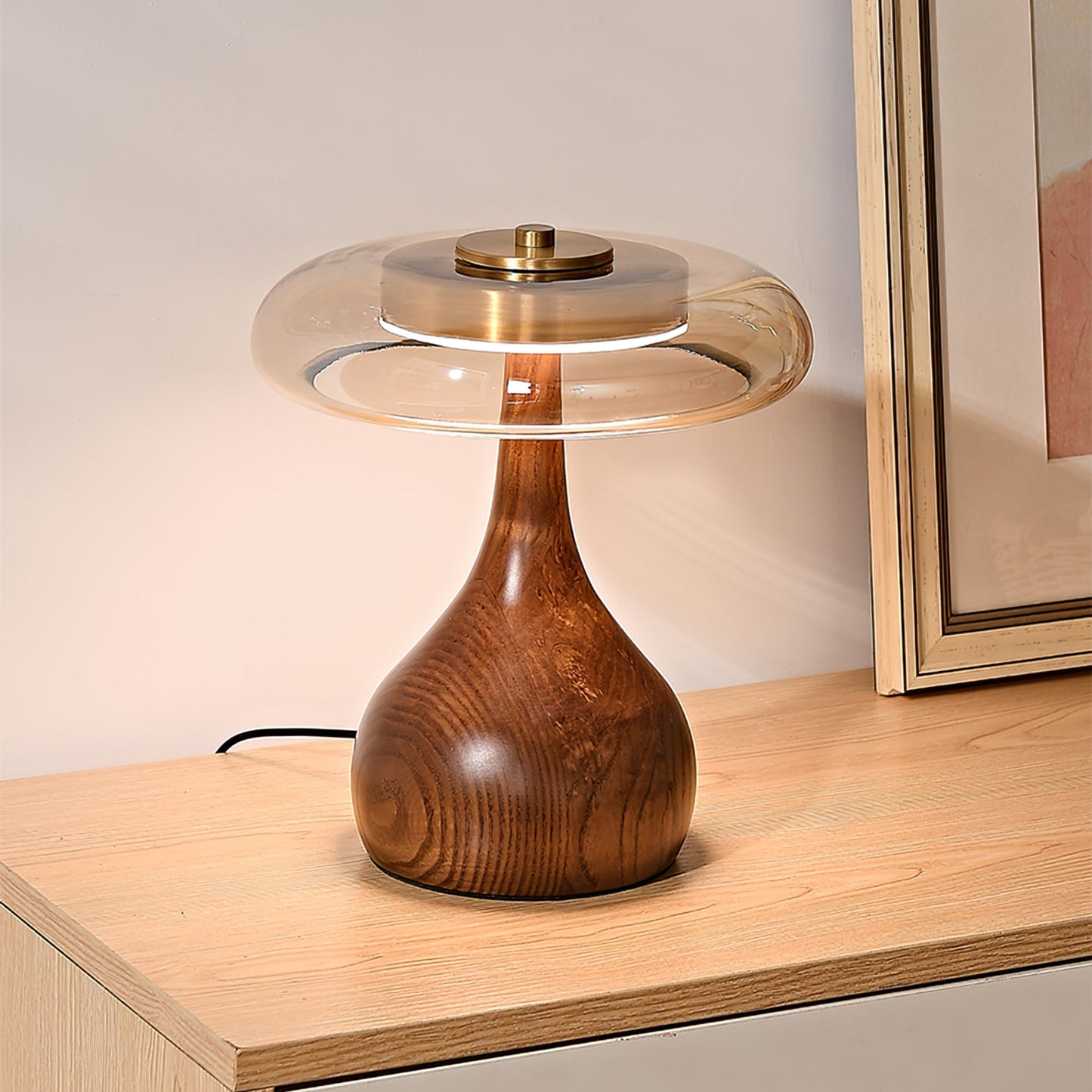 Wooden and Glass Table Lamp