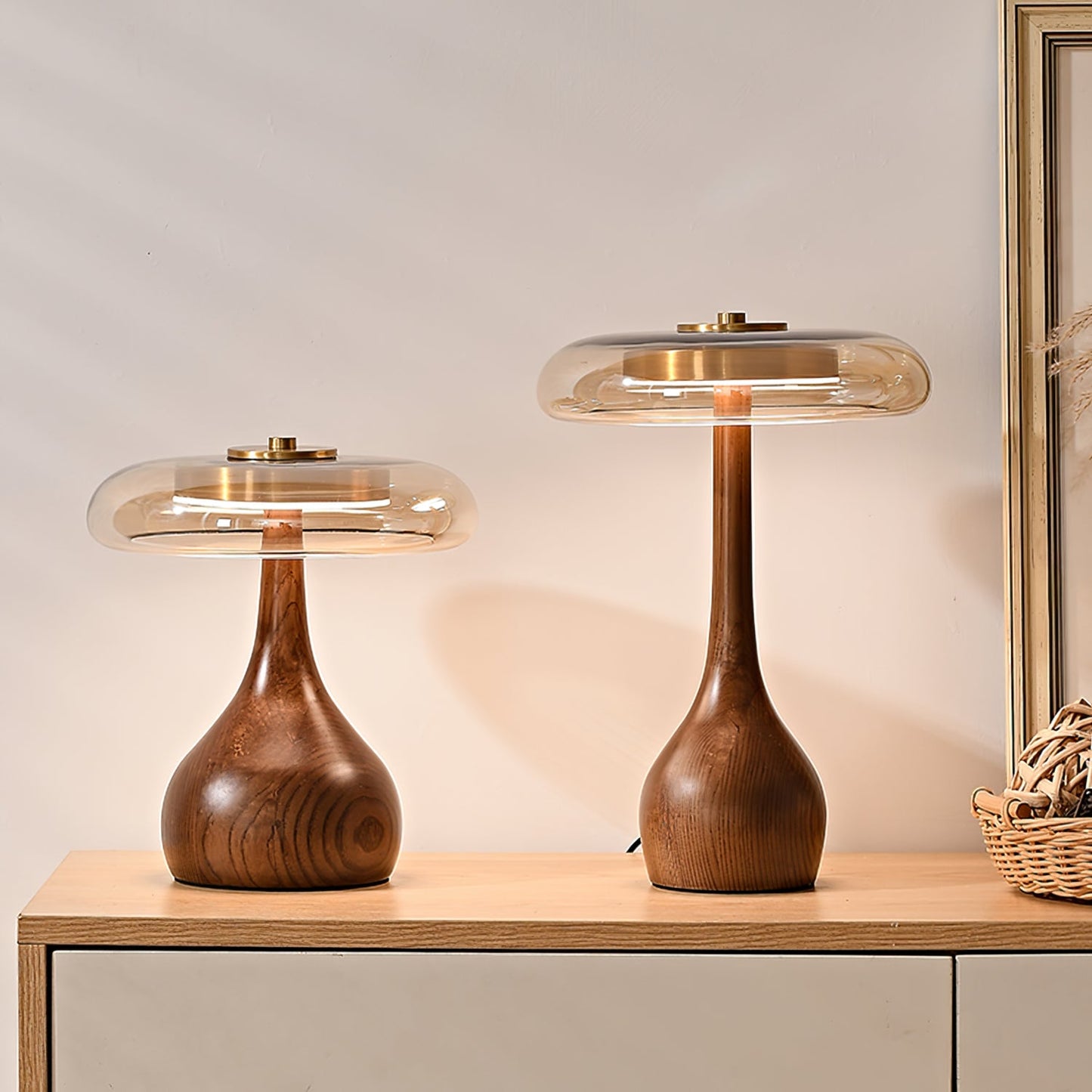 Wooden and Glass Table Lamp