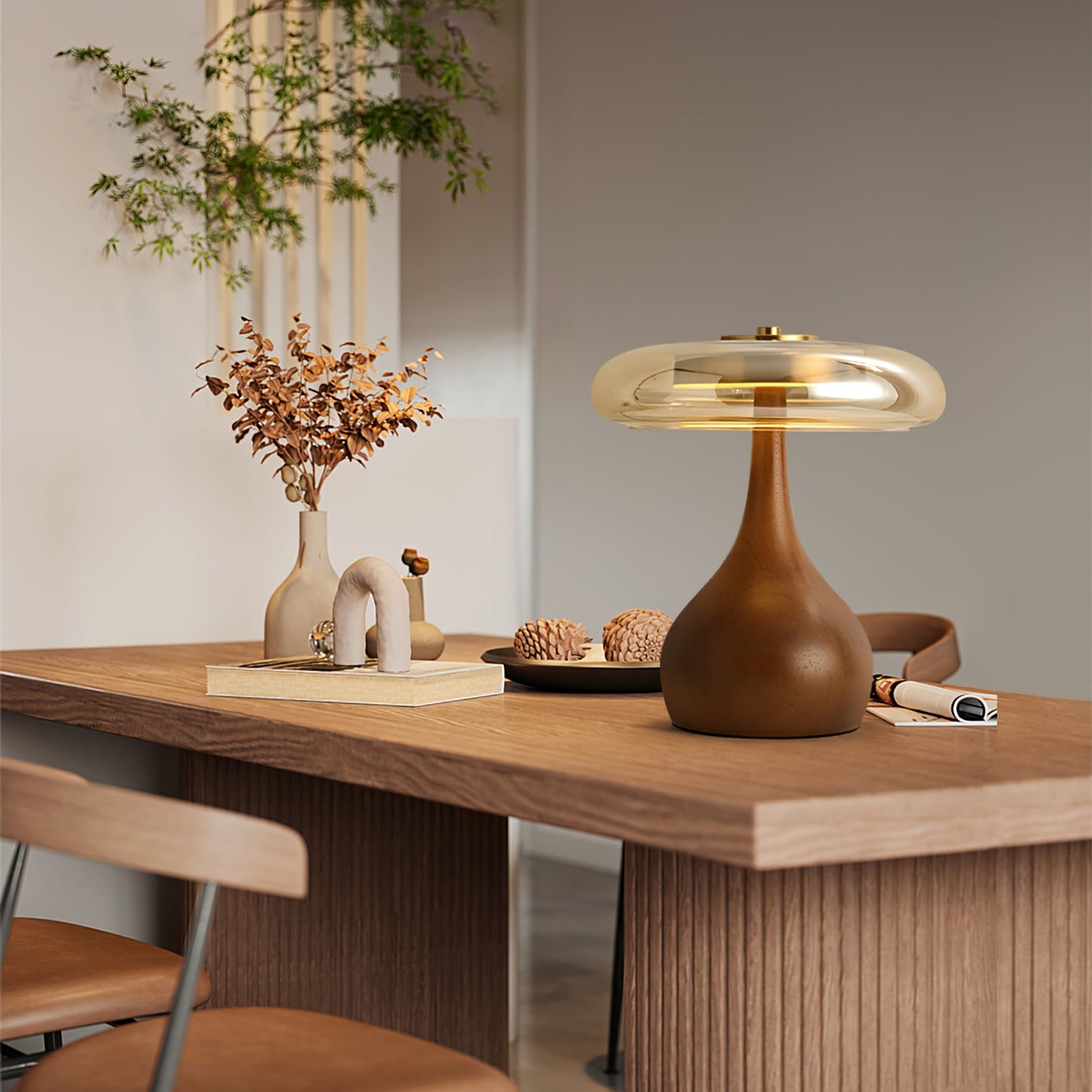 Wooden and Glass Table Lamp
