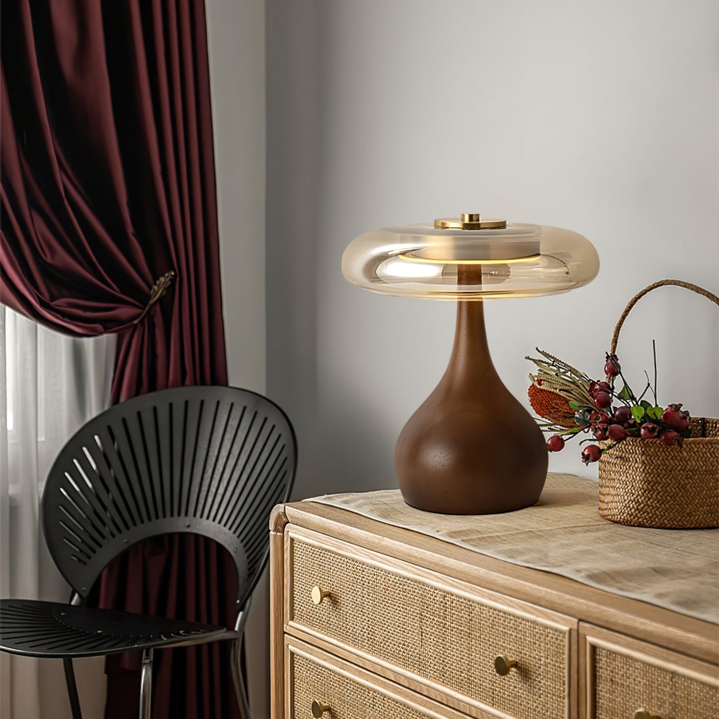 Wooden and Glass Table Lamp