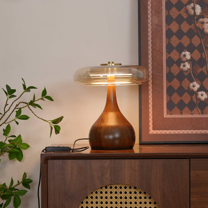 Wooden and Glass Table Lamp