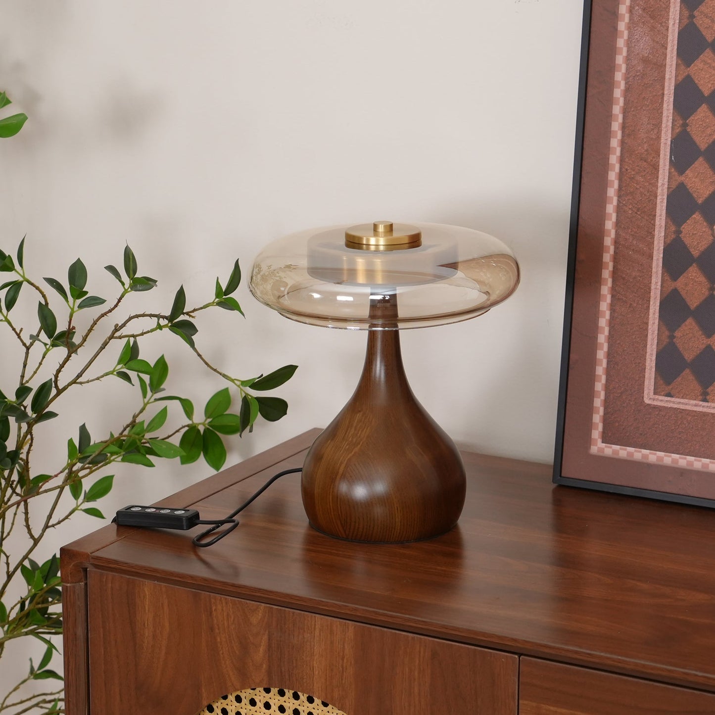 Wooden and Glass Table Lamp