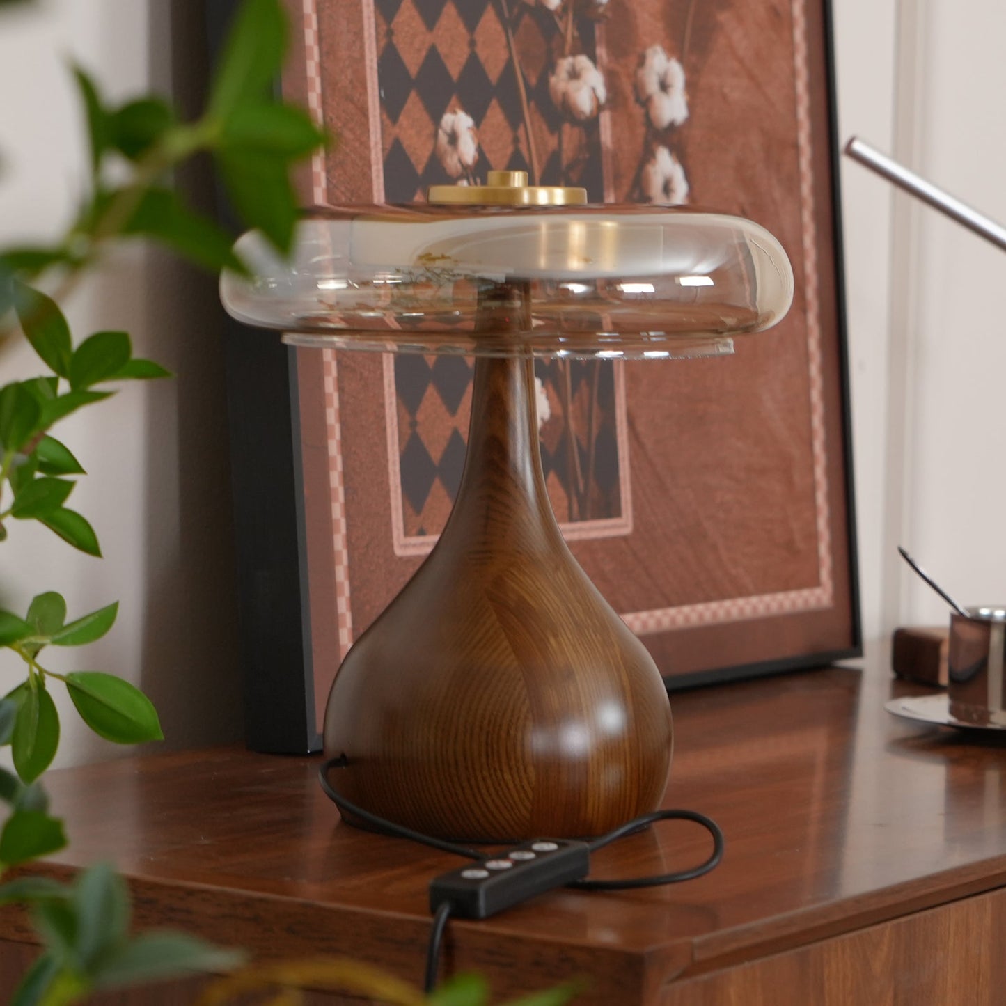 Wooden and Glass Table Lamp