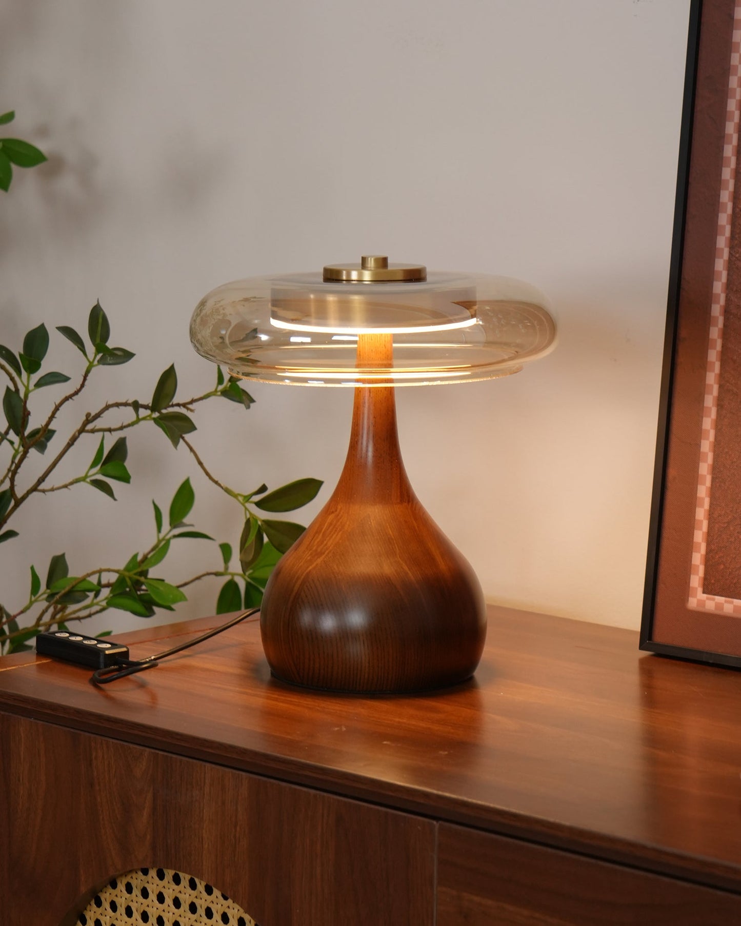 Wooden and Glass Table Lamp